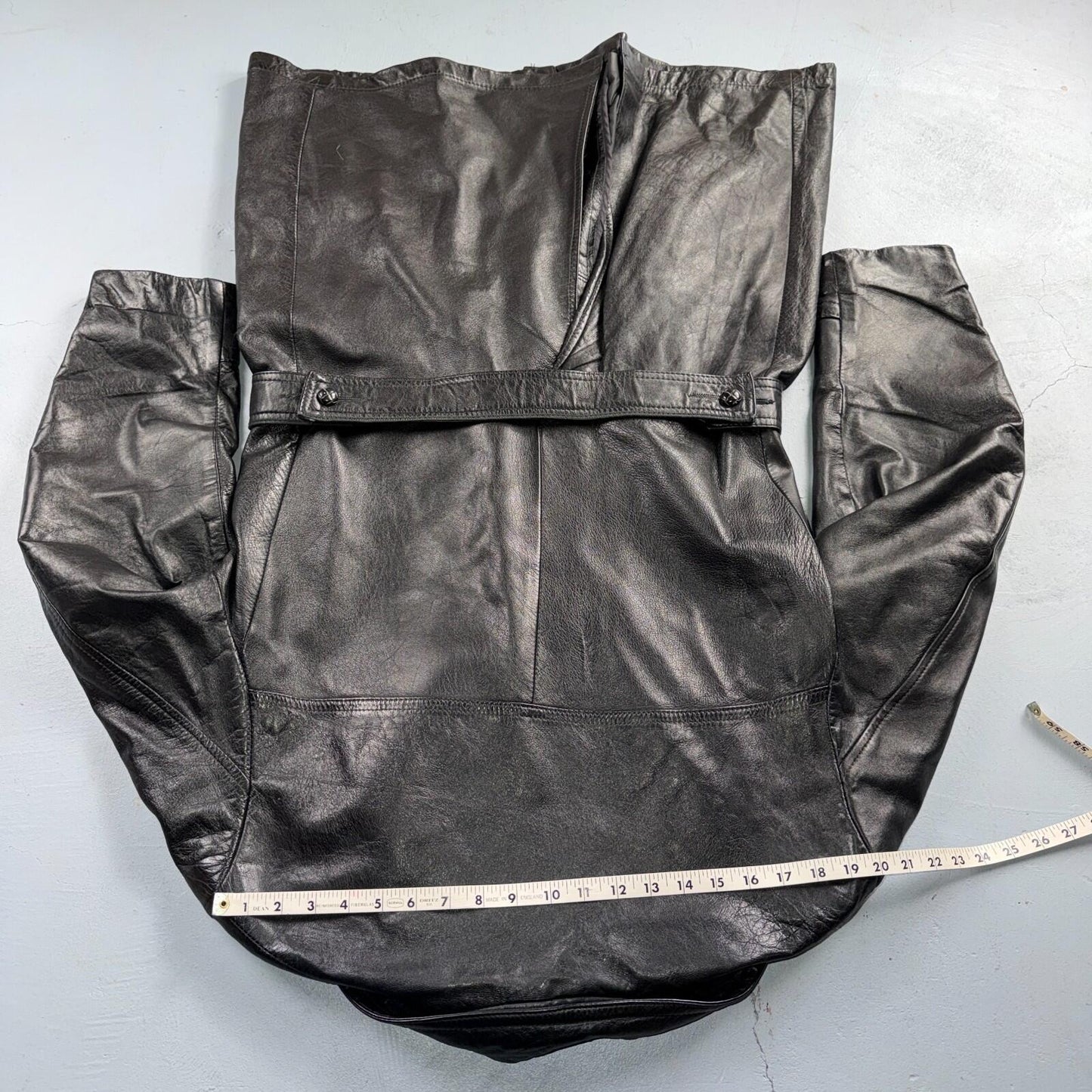 VTG Mens Long Length Vintage Leather Military Duster UNLined Rockabilly 60s Belt