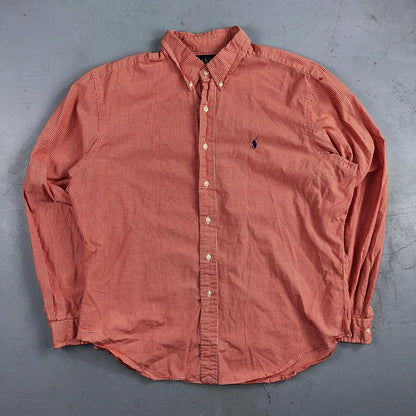Ralph Lauren XL Red Gingham Button Down Shirt Classic Fit Long Sleeve VTG