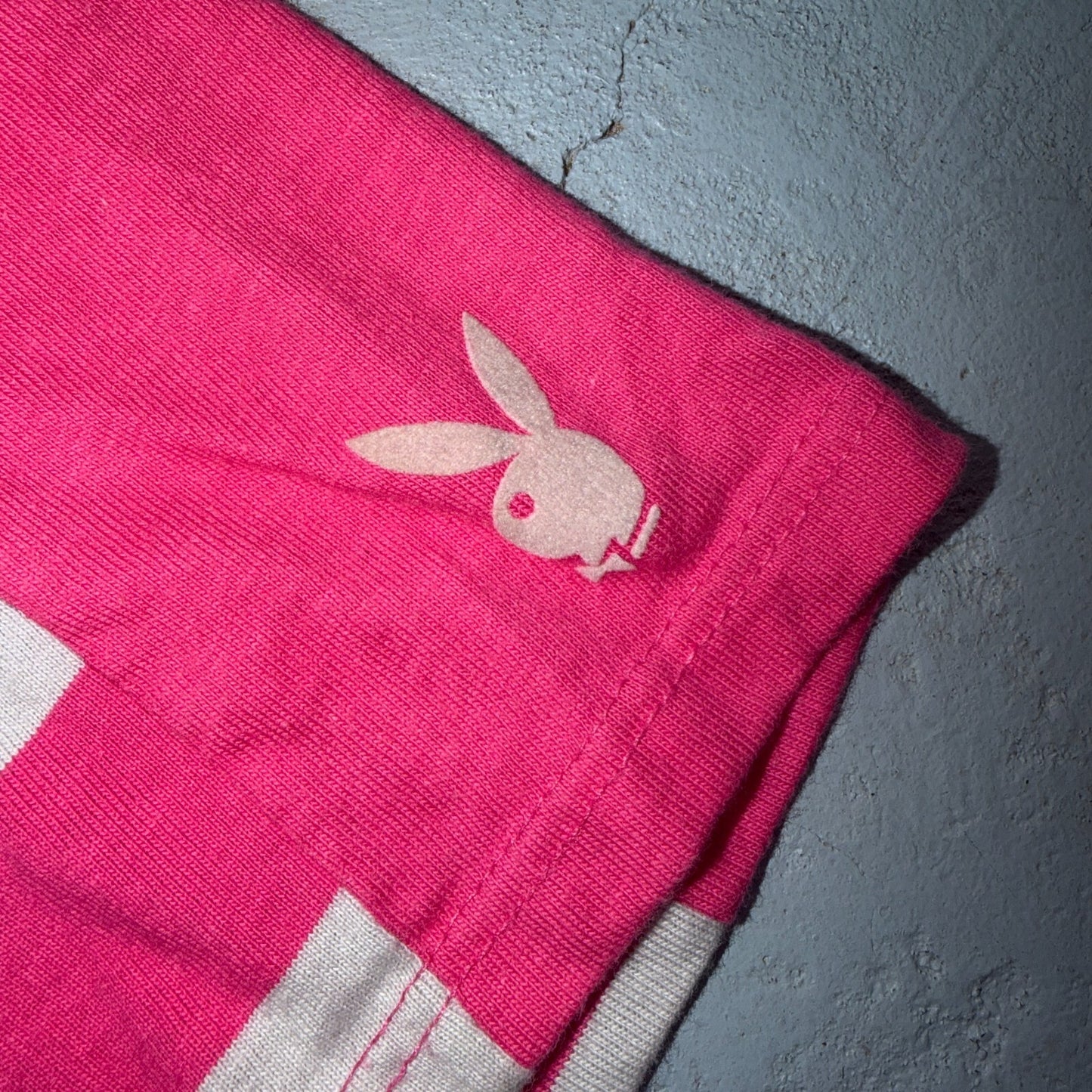Playboy 90s Striped VTG T Shirt Pink Gray Crop Top Cute Summer Y2K Boxy Fit