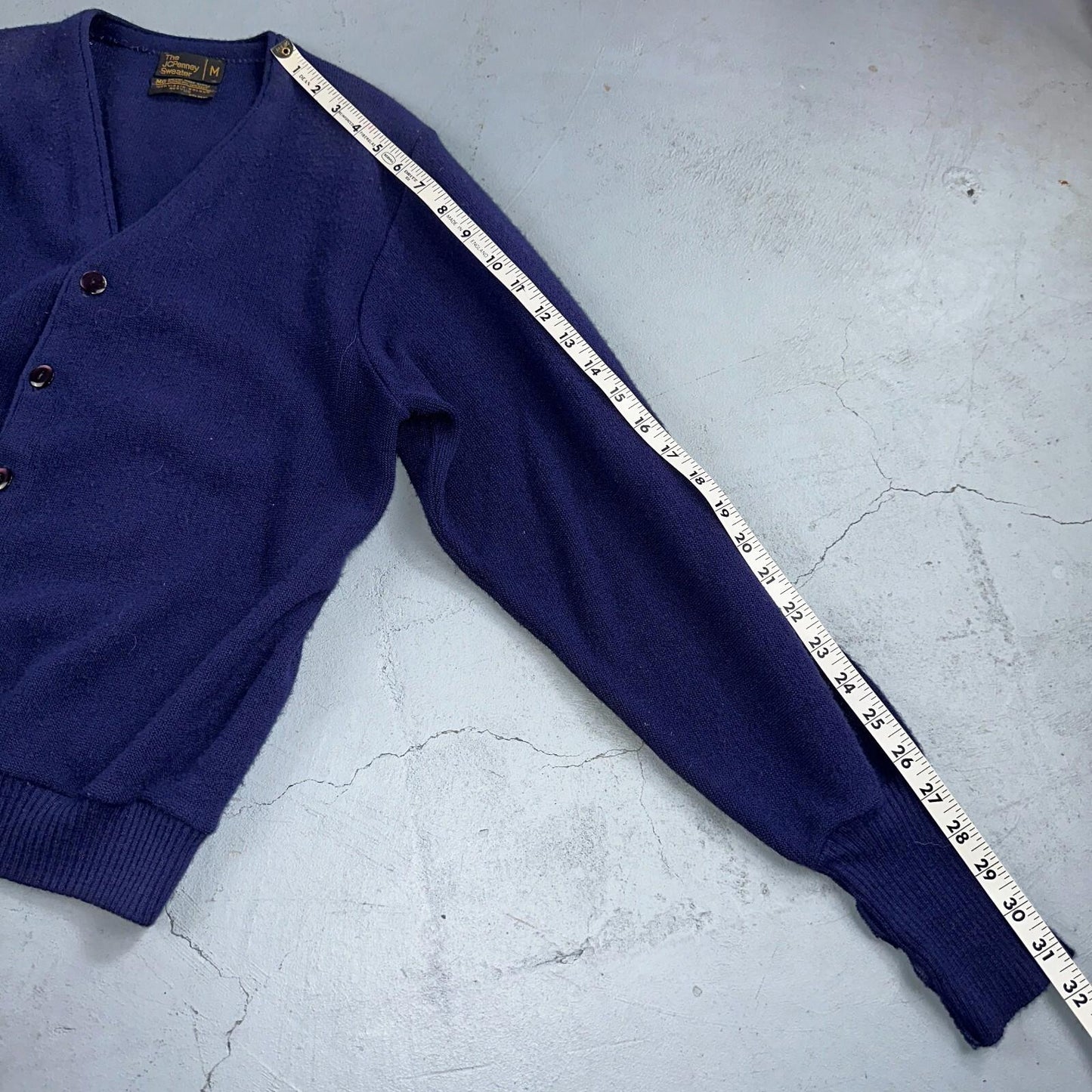 Vintage 80s JCPenney Acrylic Cardigan Sweater Men’s Size M Blue Penneys 1980s