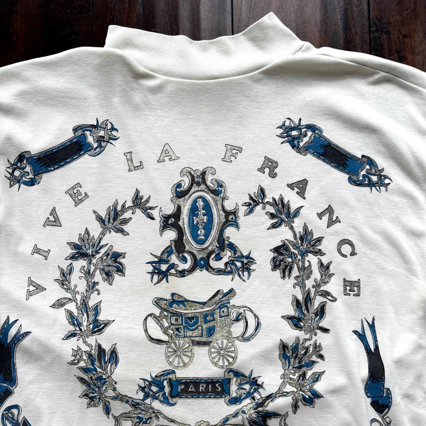 Paris France Victorian Vintage T Shirt Long Sleeve Pattern Blue Cool Rap Music