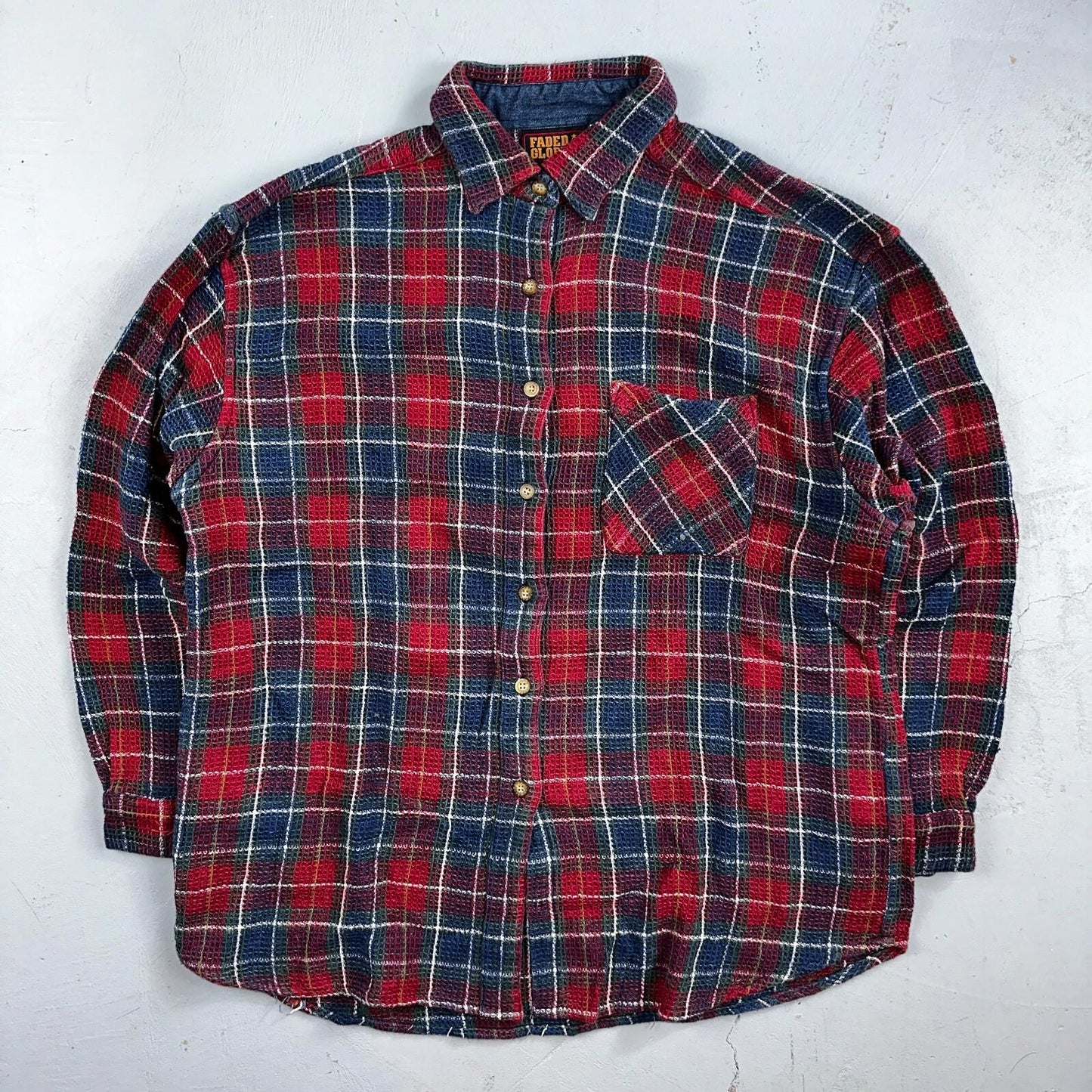 VTG 90s Faded Glory Womens Size L Plaid Long Sleeve Button Up Collar Shirt 1990s