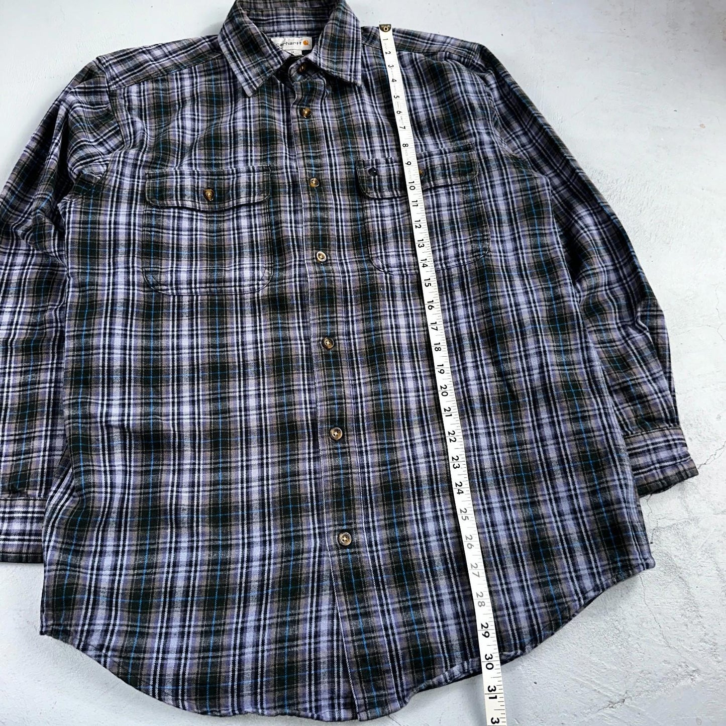 Carhartt Hubbard Plaid Flannel Button Down Work Shirt 100122 M Blue