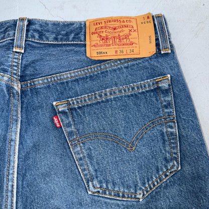 Levis 501 Vintage 90s USA XX Straight Leg Jeans Blue Med Wash 36x34 Act 33x30