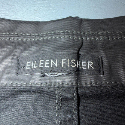 Eileen Fisher Jacket Womens XS Black Asymmetric Moto Zip Coat Cotton Blend
