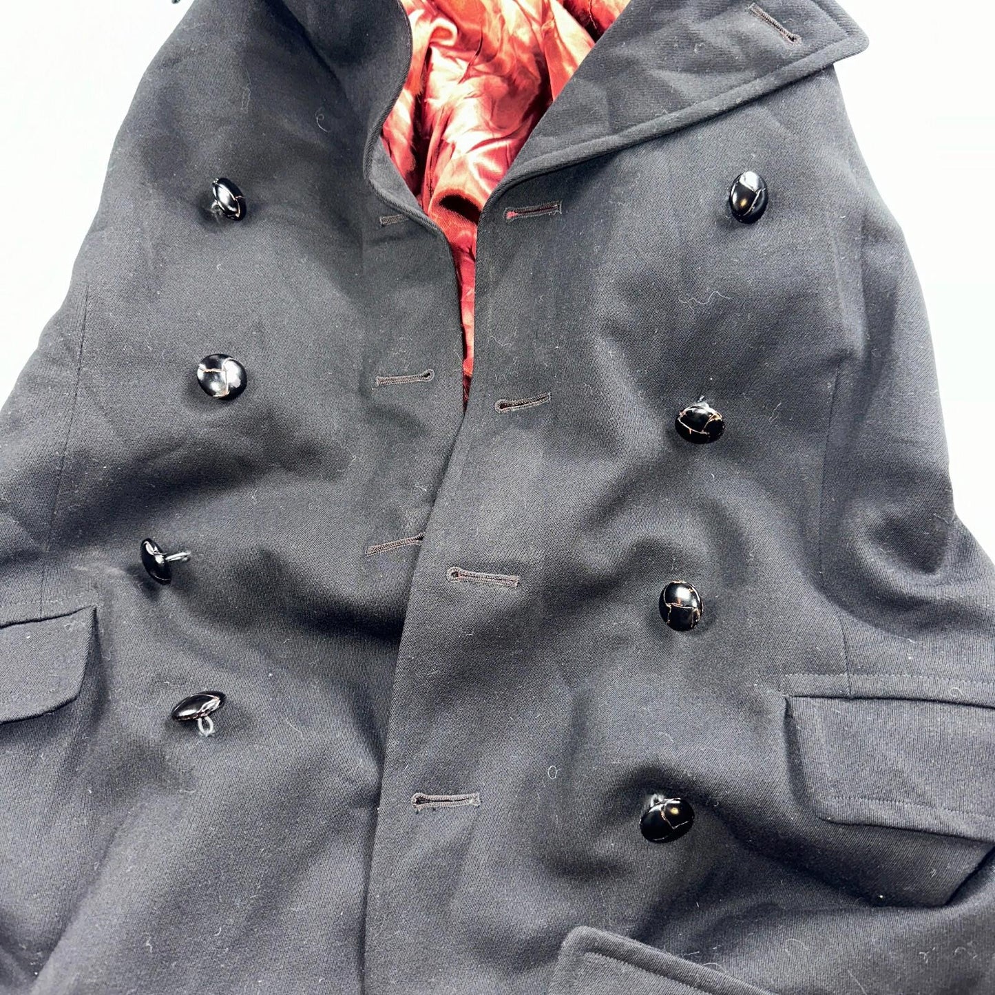 Vintage 1960s Black Wool Military Pea Coat Rockabilly 60s Double Breast Jacket
