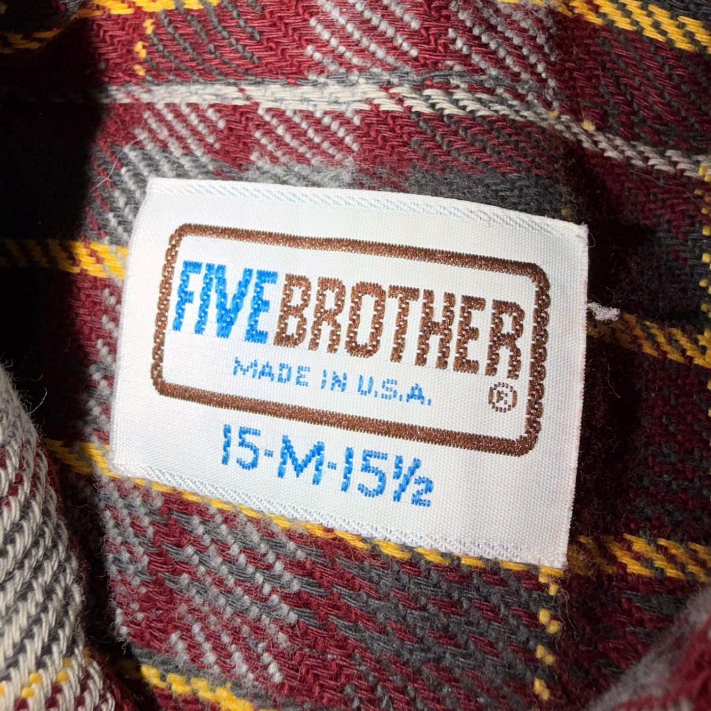 Vintage Five Brother Heavyweight Plaid Button Up Flannel Shirt Men M USA 1970s