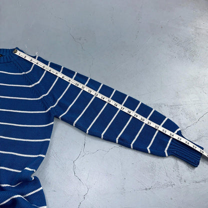 Vintage Preswick & Moore Cotton Blue Knit Crewneck Sweater Striped Chic