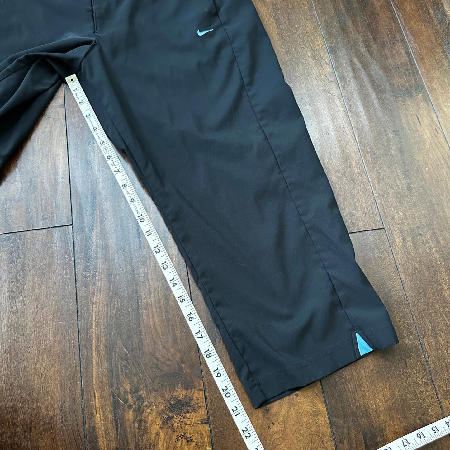 Vintage Nike Capri Pants Womens Size Large Black Blue Sweatpants Track VTG Y2K