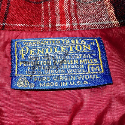 Pendleton 1970s Loop Collar Board Shirt Wool Plaid Flannel Shirts Red Black M