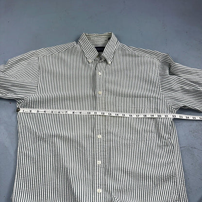 Lands End Shirt Men's M Green Striped Long Sleeve Button Down Trad Fit VTG 90s