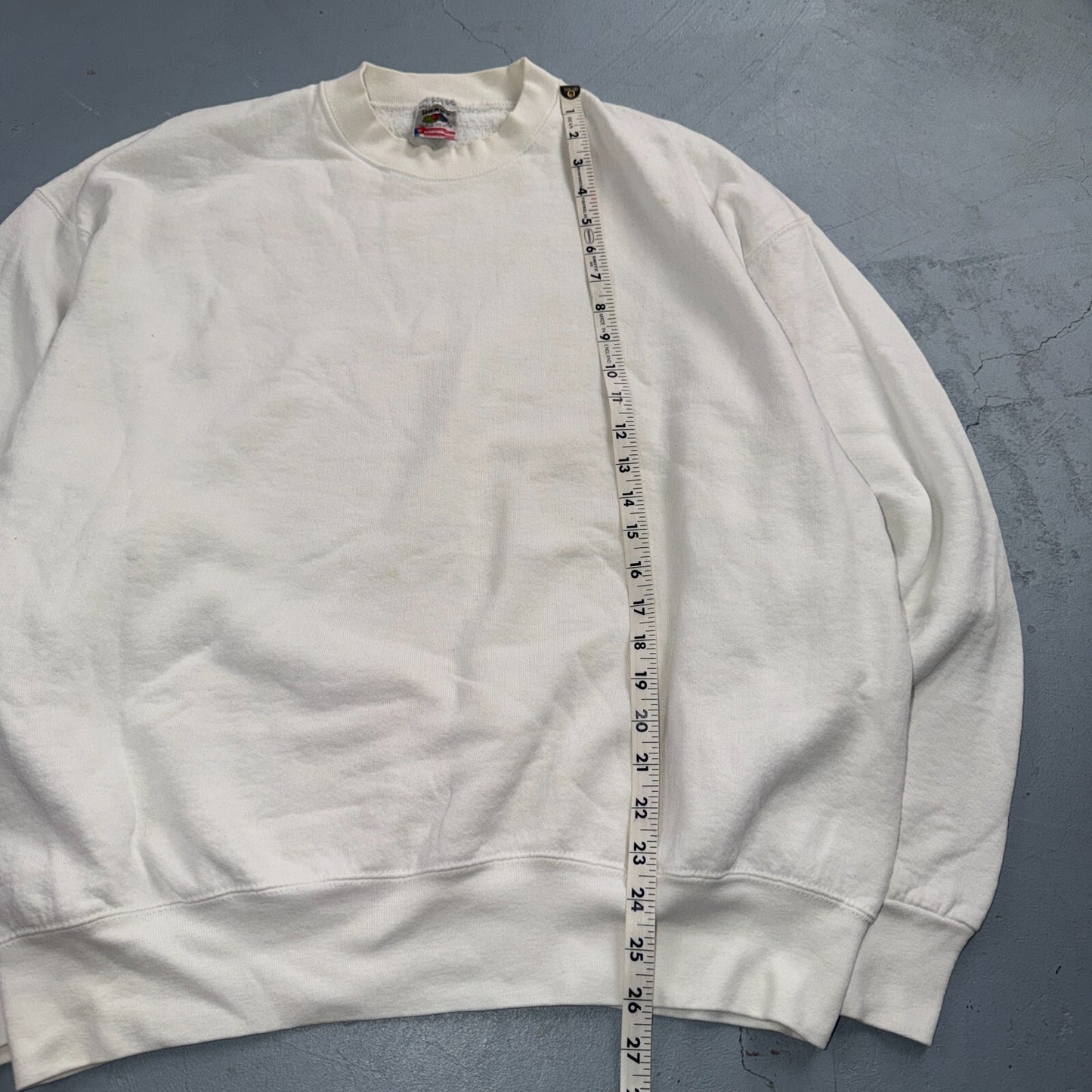 VTG Blank White Sweatshirt Fruit Of The Loom Heavy USA Made XL Flag Crewneck