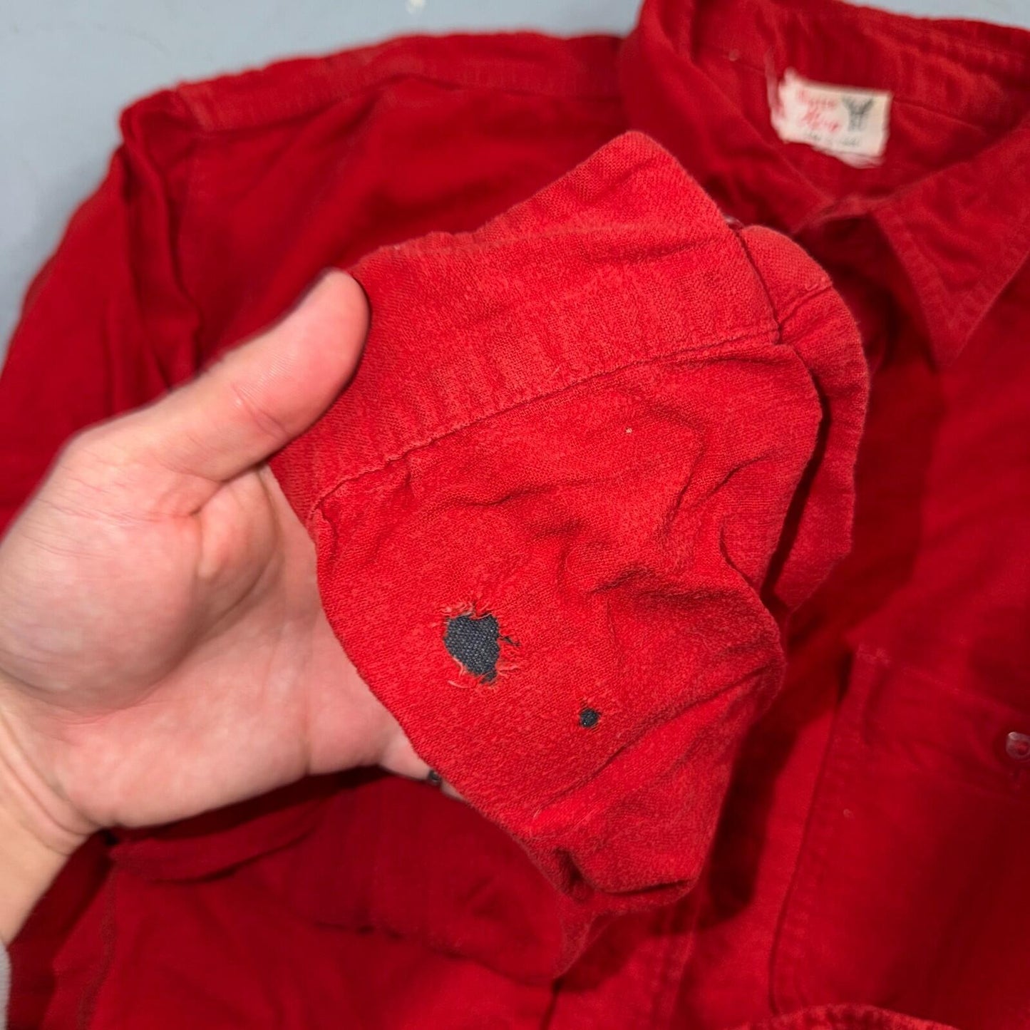 Vintage Winter King Cotton Flannel Shirt 40s 50s Sanforized Large Red Rockabilly