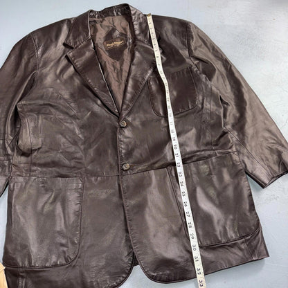 Paul Stuart Mens Vintage Brown Leather Jacket XL Chore Coat Pockets EUC Blazer