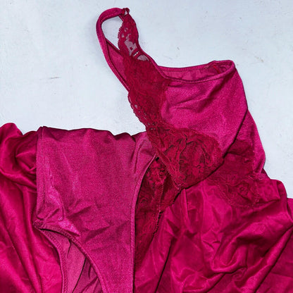 Vintage 1970s Olga Lingerie Slip Dress Sleepwear Full Sweep Nightgown Lace 70s