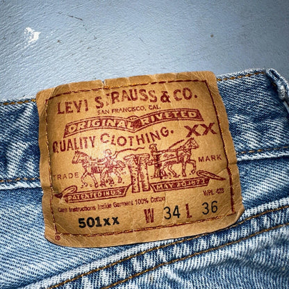 Levis 501 Vintage 90s XX Straight Leg Mexico Jeans 34x36 Light Wash Act 31x30