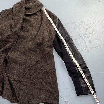 Eileen Fisher Jacket Womens Small Brown Wool Leather Sleeve Open Front Blazer