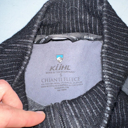 Kuhl Chianti Fleece Mens S Black Wool Blend 1/4 Zip Pullover Sweater Thumbholes