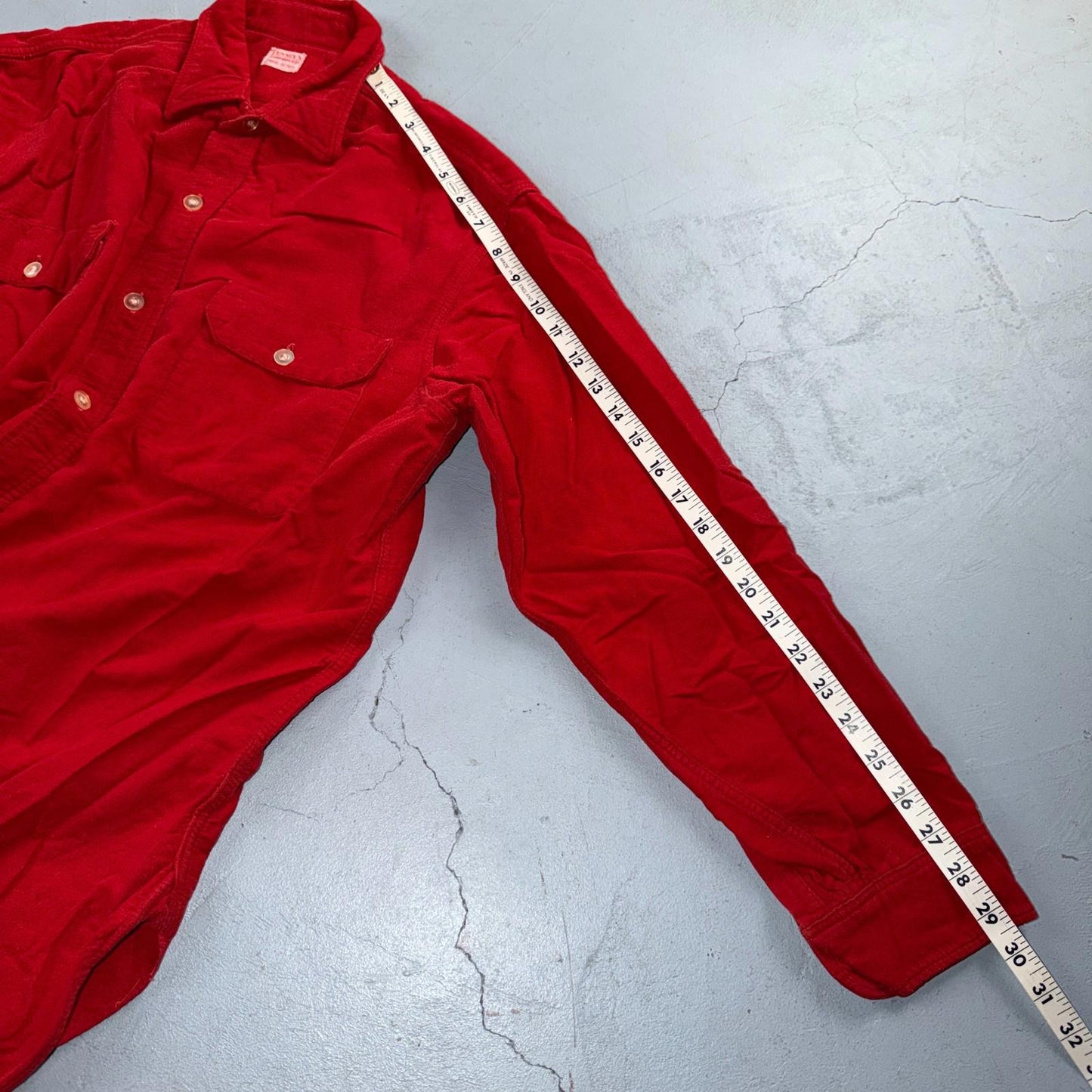 VTG 1940s Penneys Jacket Red Cotton Basic 40s 50s Flannel Shirt Rockabilly