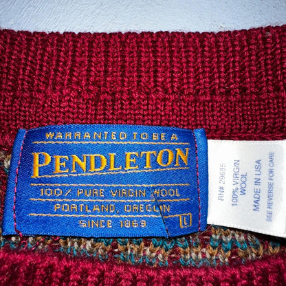 Pendleton VTG 100% Wool Sweater Mens L Argyle Red Oregon USA  Preppy Christmas