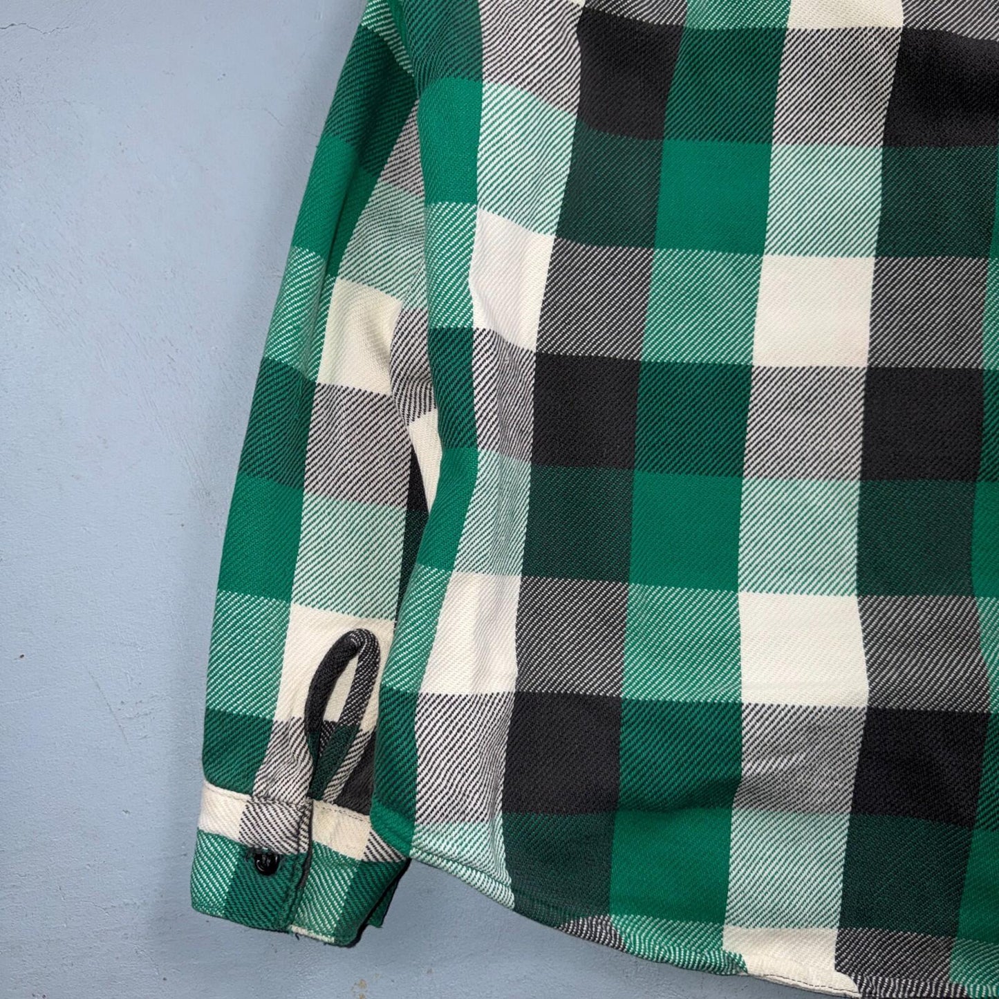 VTG Five Brother Shirt Mens M Shadow Plaid Flannel USA Green 1980s 80s Black