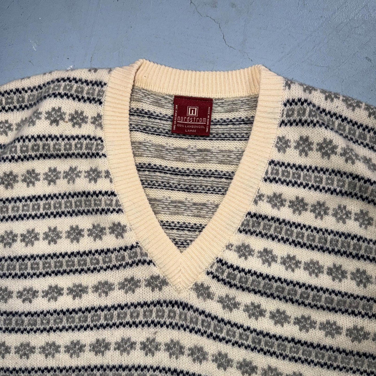 VTG Nordstrom Sweater Vest V-Neck 100% Lambs Wool Womens Size Large Striped