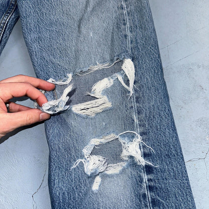 Levis 501 Vintage Y2K XX Straight Leg Jeans Rips Blue Med Wash 33x36 Act 31x31