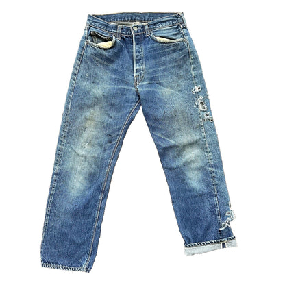 Levis 501 XX Big E True Vintage 60s Redline THRASHED Denim Jeans 1960s 27x26