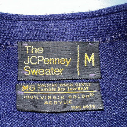 Vintage 80s JCPenney Acrylic Cardigan Sweater Men’s Size M Blue Penneys 1980s