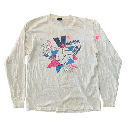 Vintage Nike T Shirt USA Rare Blue Long Sleeve 80s Volleyball 90s Sports Pink