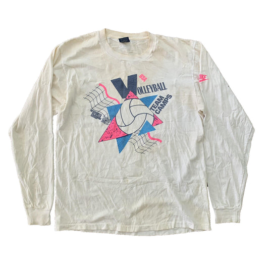 Vintage Nike T Shirt USA Rare Blue Long Sleeve 80s Volleyball 90s Sports Pink