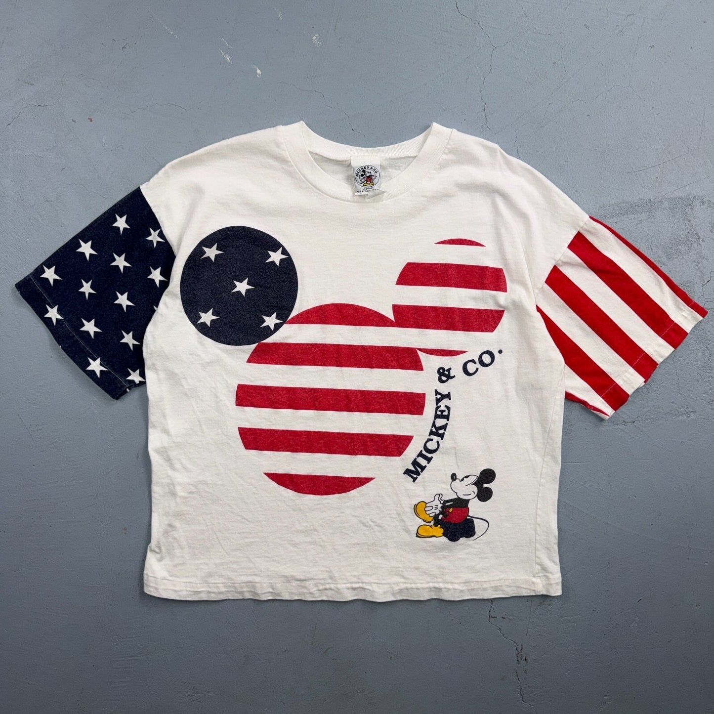 Vintage Mickey Mouse Mickey & Co T Shirt USA American Flag All Over Print Tee