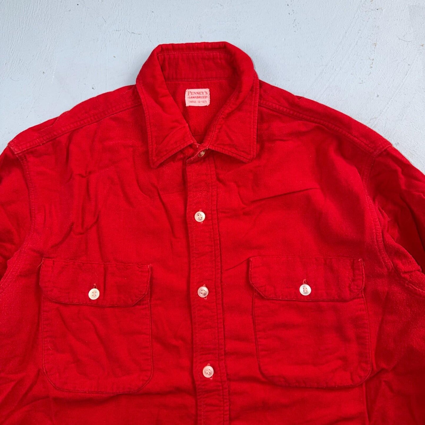 VTG 1940s Penneys Jacket Red Cotton Basic 40s 50s Flannel Shirt Rockabilly