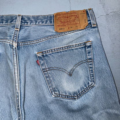 Levis 501 Vintage 90s USA XX Straight Leg Jeans Blue Light Wash 38x38 Act 35x34