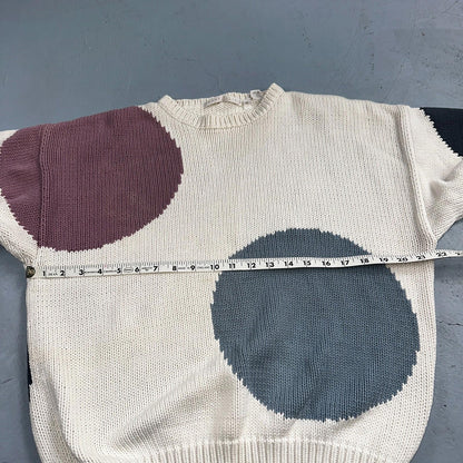 Perry Ellis VTG Atomic Pullover Sweater Womens M Multicolor Abstract Ski Cotton