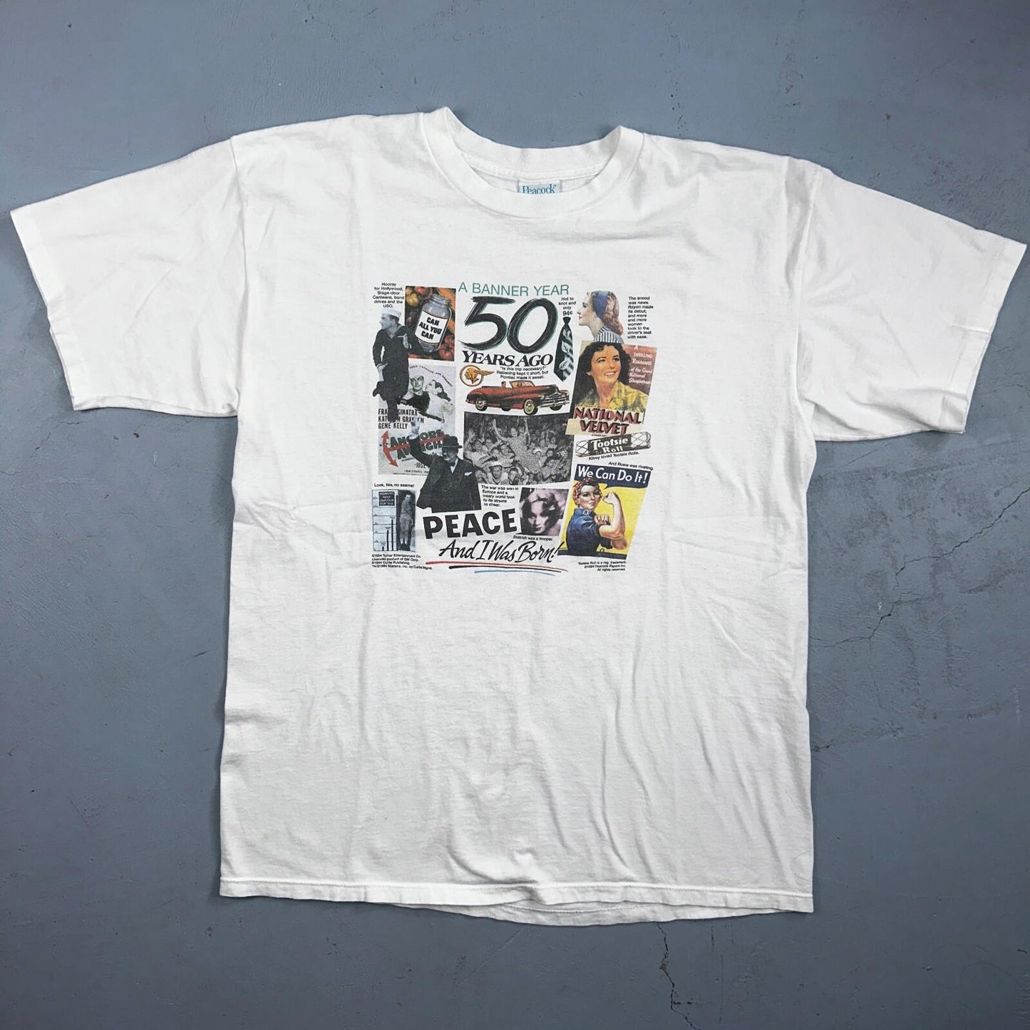 Pop Art 50 Years VTG T Shirt Peacock Banner Rare Single Stitch XL Rockabilly