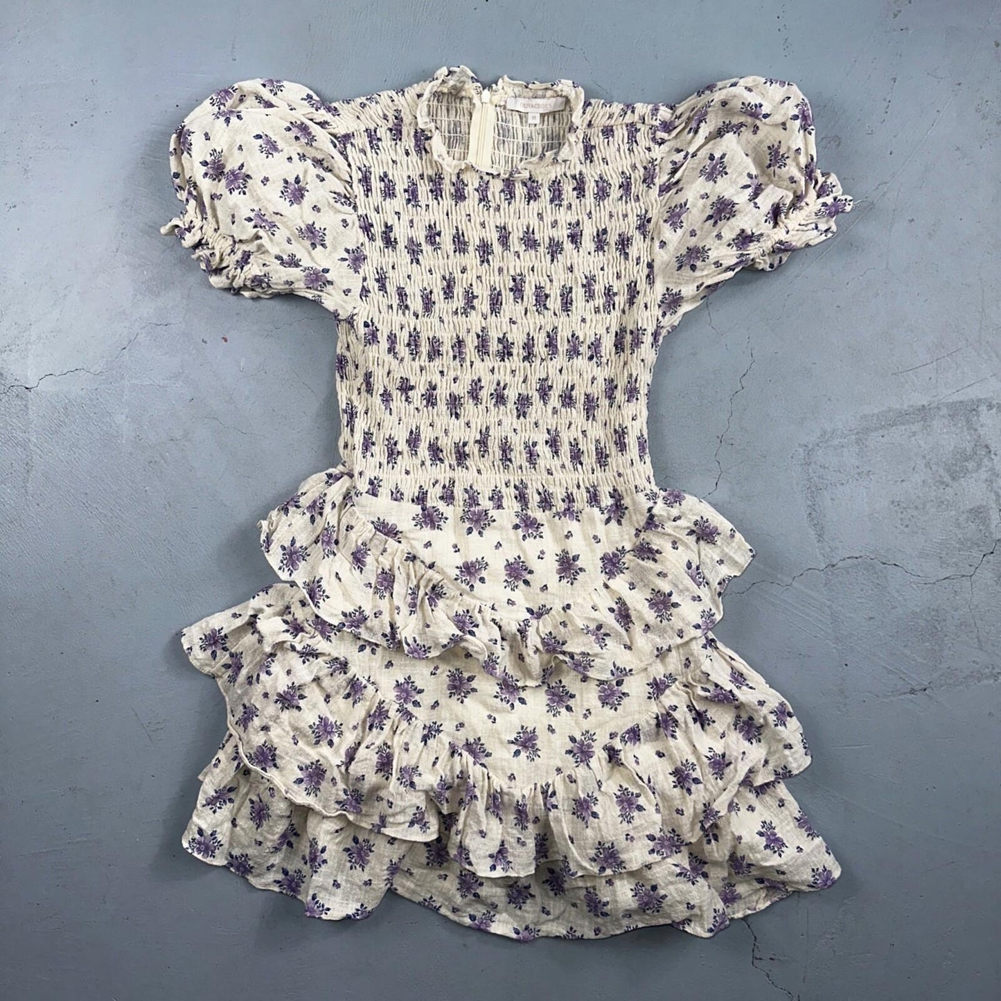 Olivaceous Medium Chiffon Tiered Babydoll Dress White Short Sleeve Floral