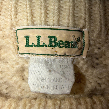 L.L. Bean L Men's Vintage Cable Knit Fisherman Sweater Sz Large Ivory/Cream