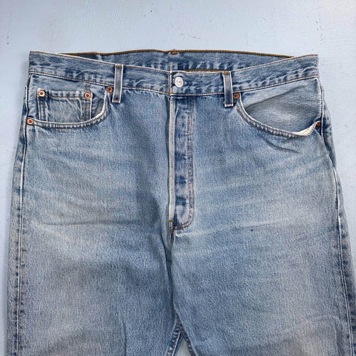 Levis 501 Vintage 90s USA XX Straight Leg Jeans Blue Light Wash 38x30 Act 37x29