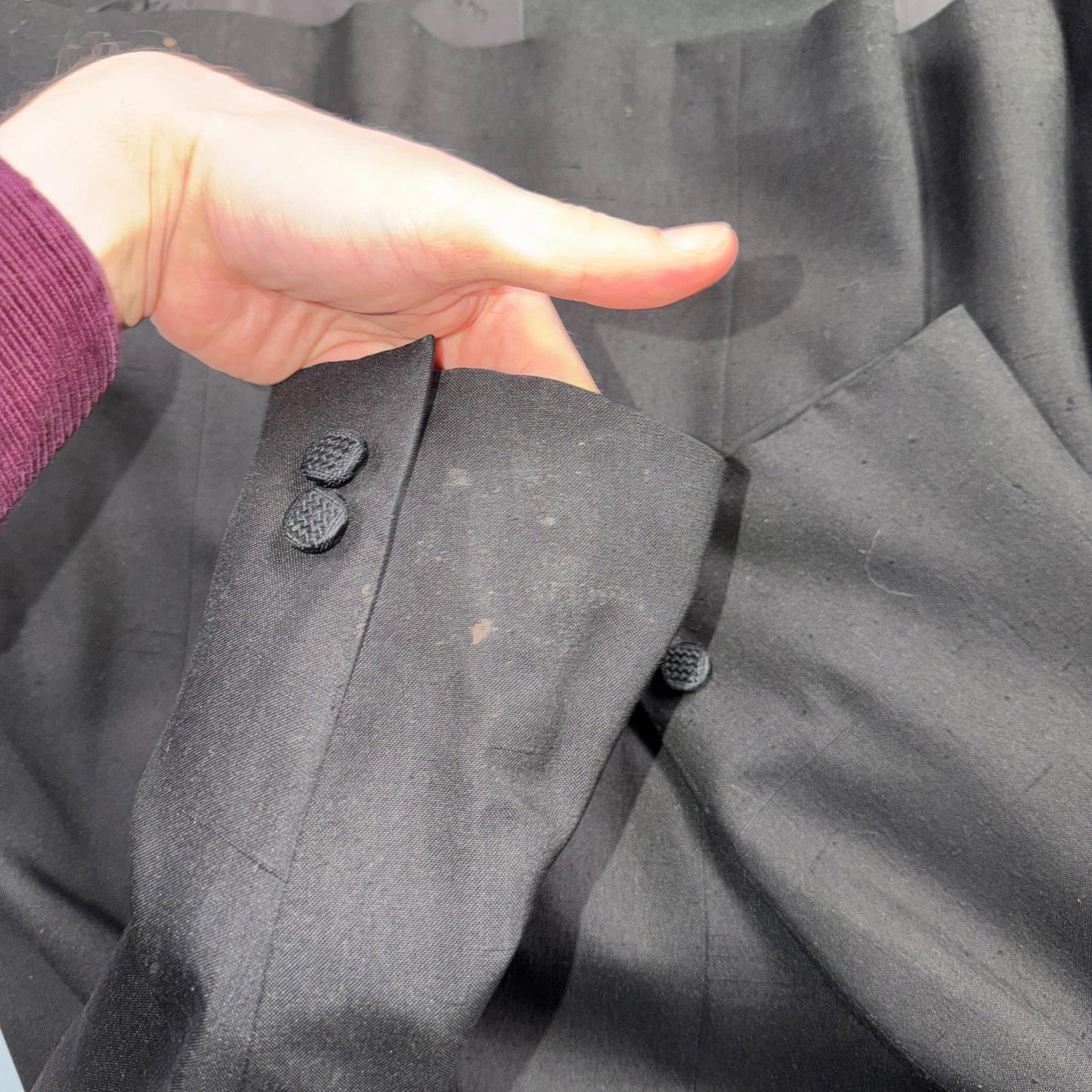 VTG 2Pc ABLA Italy Double Breasted Jacket 42 Silk Black Tux Lapel Fits Tuexedo