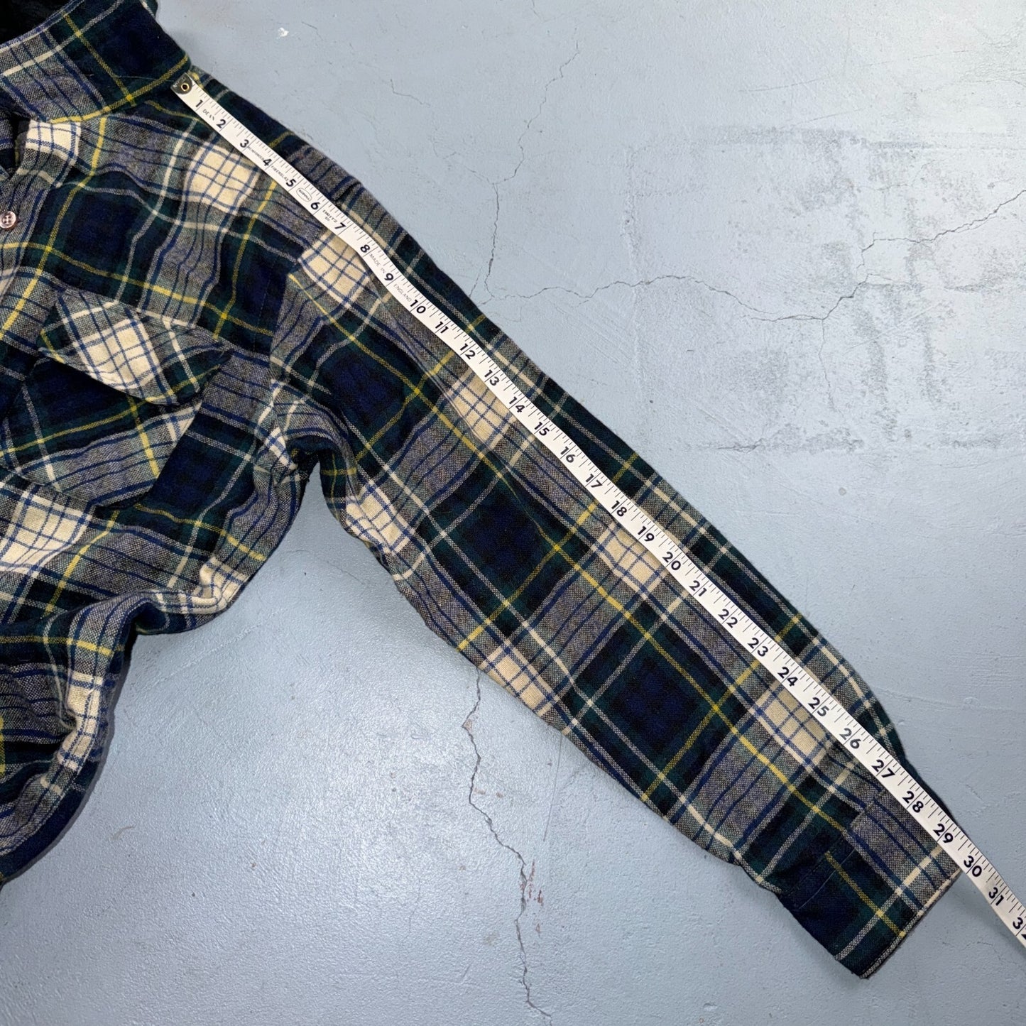 VTG 70s Penneys Towncraft Loop Collar Wool Plaid Shirt Camp Board Rockabilly