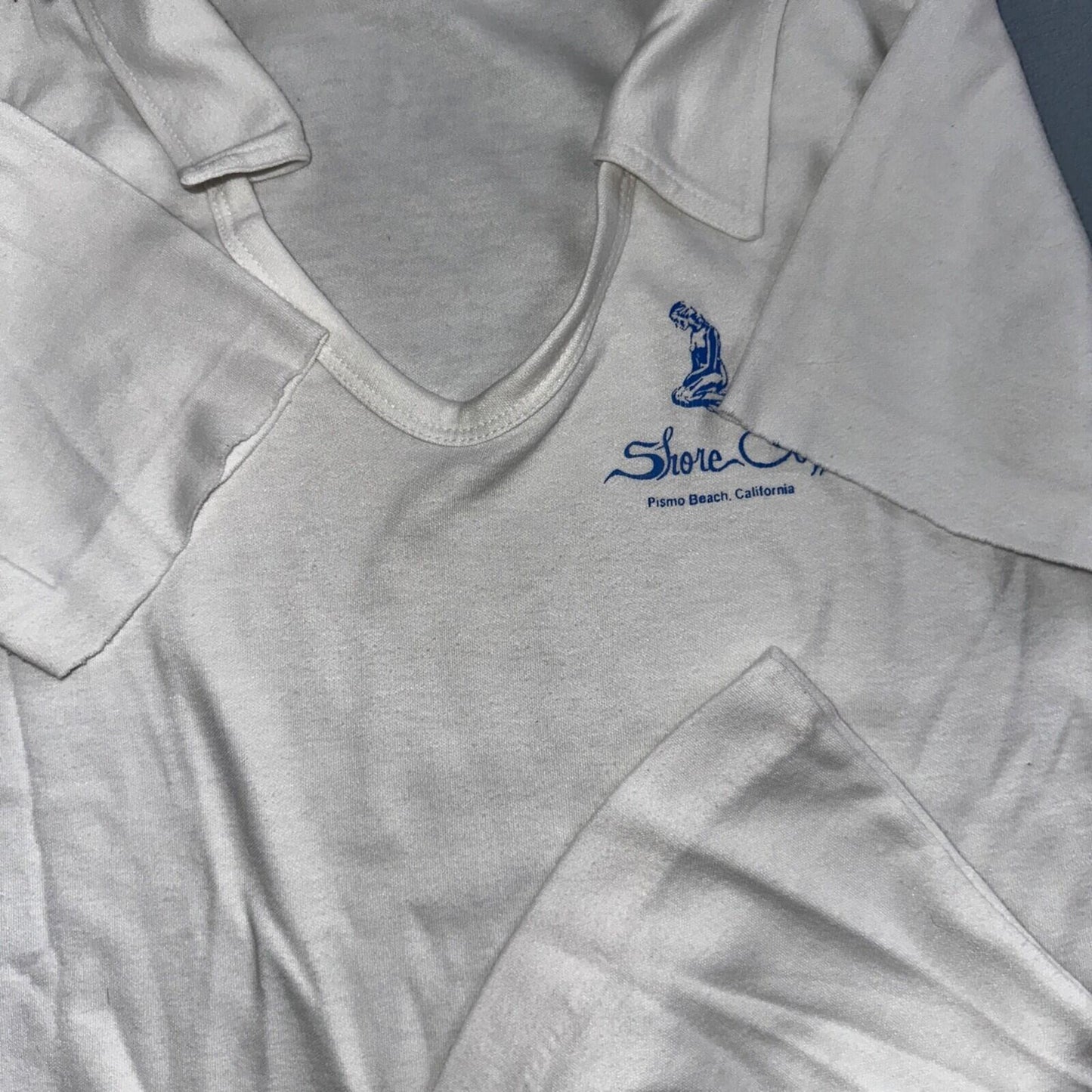 Shore Cliff Pismo Beach California VTG T Shirt 70s USA Womens Basic Polo White
