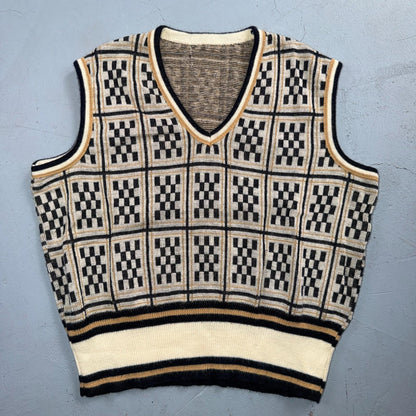 VTG Geometric Sweater Vest Womens S Yellow Black 70s Retro Eclectic 1970s Cool