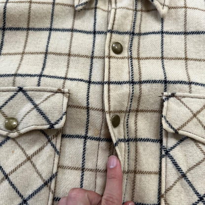 Norm Thompson VTG Long Sleeve Snap Up Heavy Wool Shirt Plaid 60s XL Rockabilly