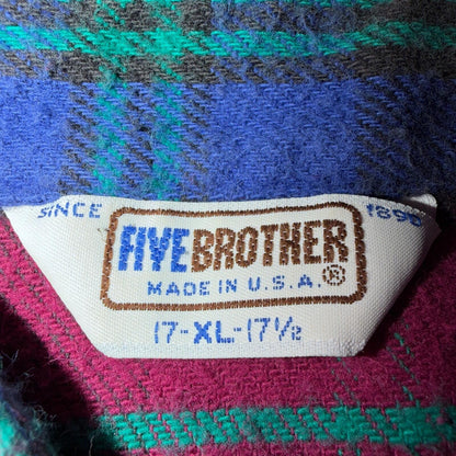 VTG Five Brother Shirt Mens XL Shadow Plaid Flannel USA Red 1980s 80s Blue Red
