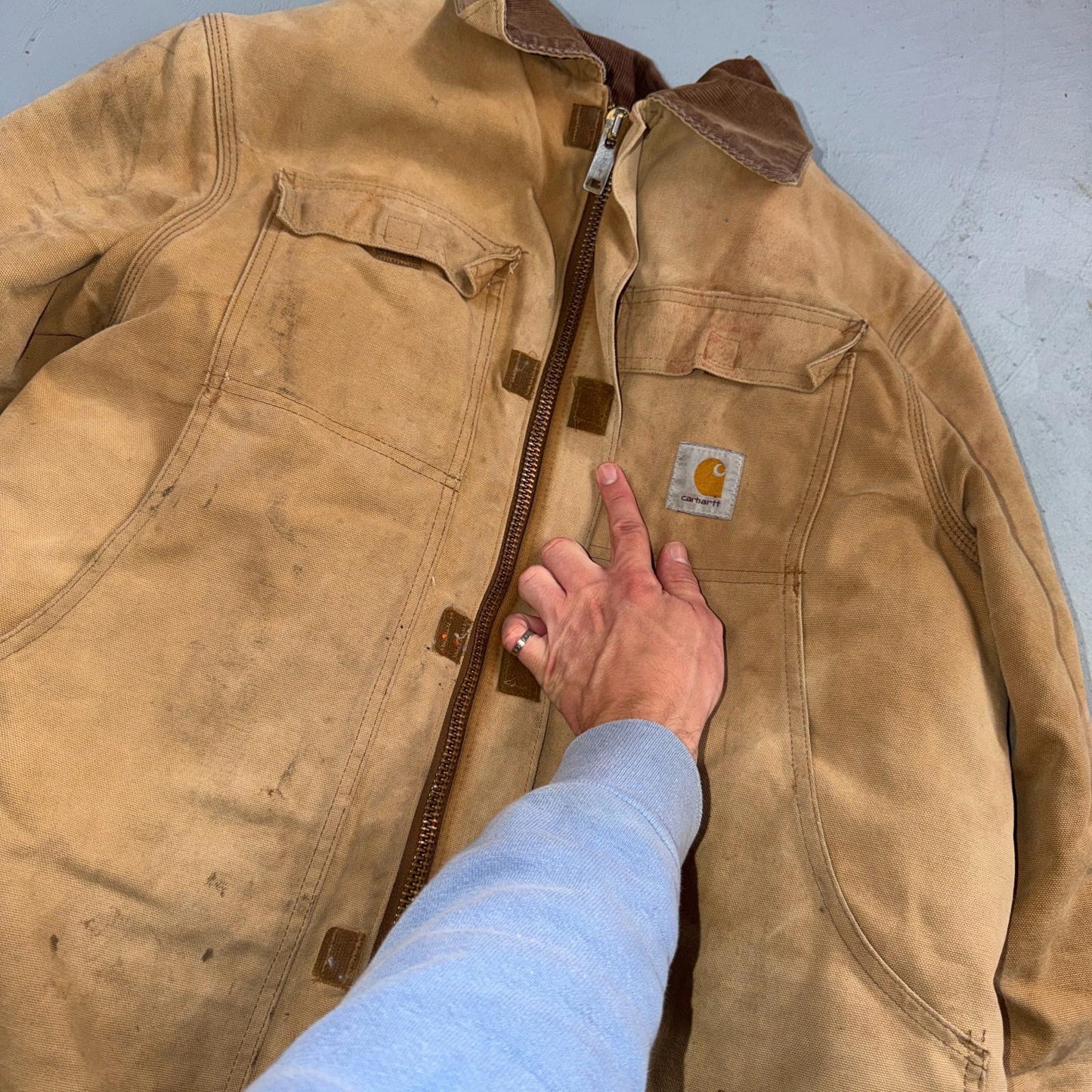 Carhartt Jacket Men's Fits XL Brown Duck Canvas Quilt Blanket Lined VTG Chore