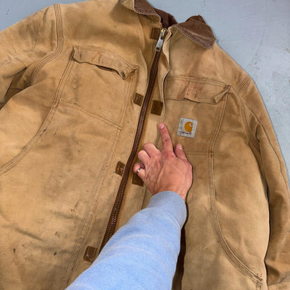 Carhartt Jacket Men's Fits XL Brown Duck Canvas Quilt Blanket Lined VTG Chore