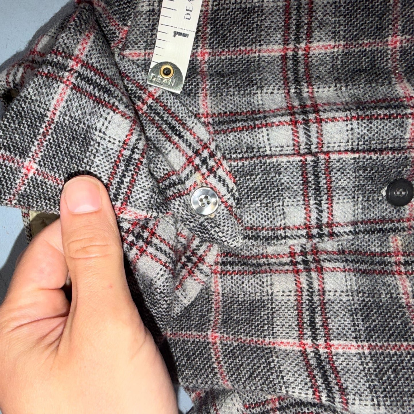 VTG 70s Pendleton Wool Flannel Shirt Jacket Gray Red Plaid USA Made M Rockabilly