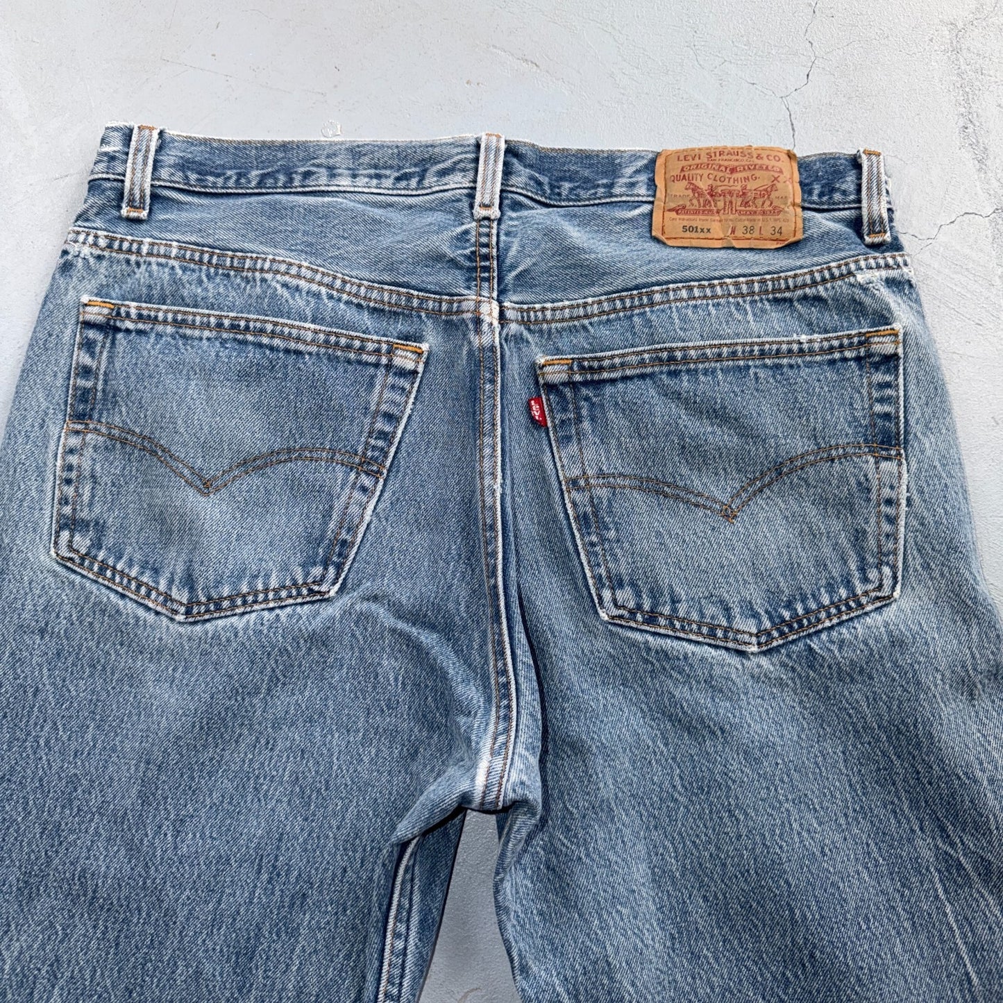 Levis 501 Vintage 90s USA XX Straight Leg Jeans Blue Light Wash 38x34 Act 34x29