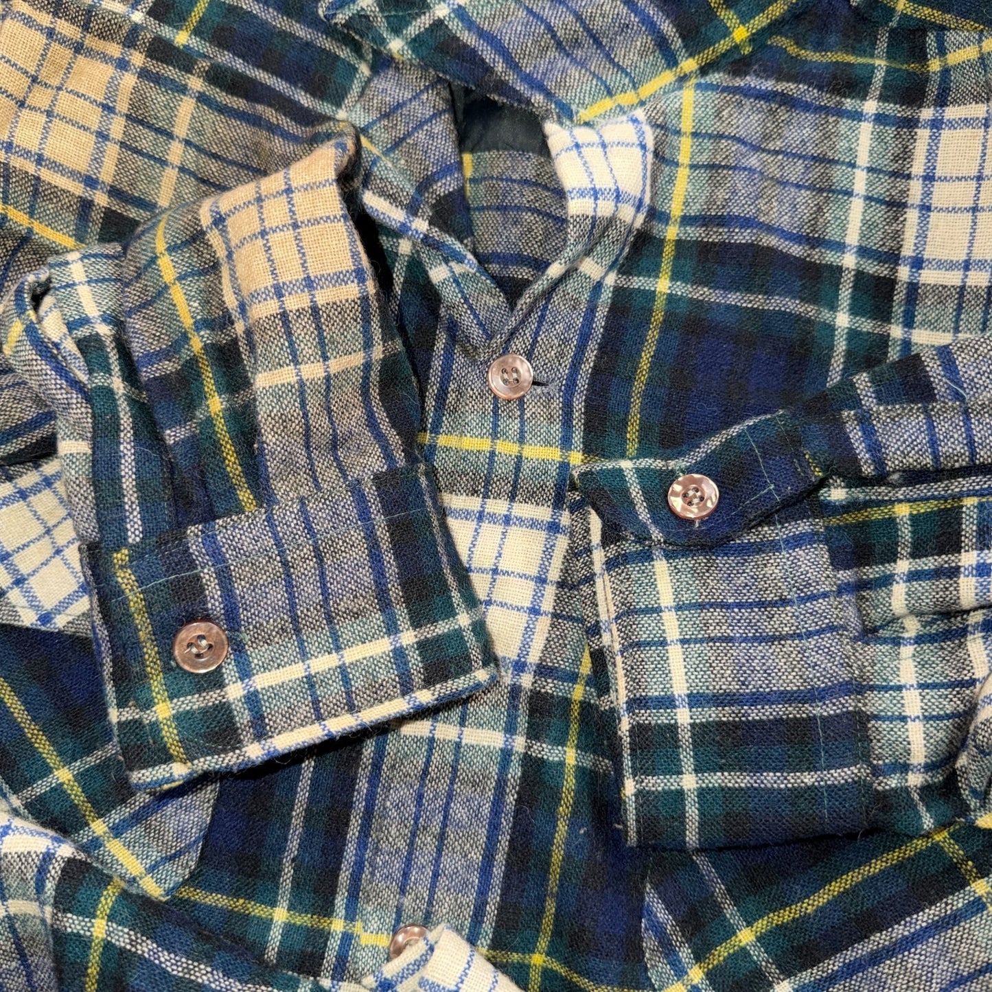 VTG 70s Penneys Towncraft Loop Collar Wool Plaid Shirt Camp Board Rockabilly
